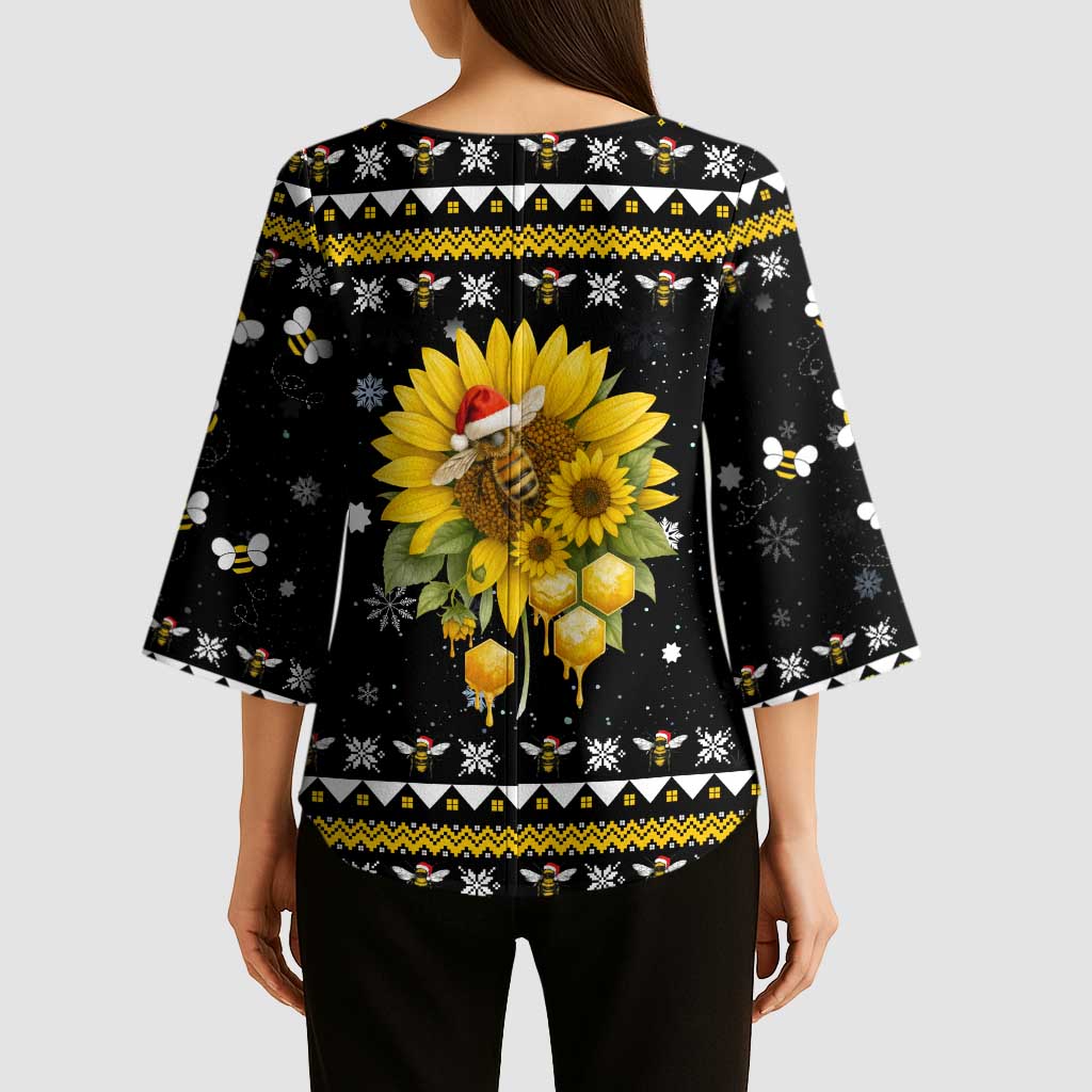 Bee Merry Its Time Christmas Kimono Sleeve Blouse Xmas Holiday Patterns - Wonder Print Shop