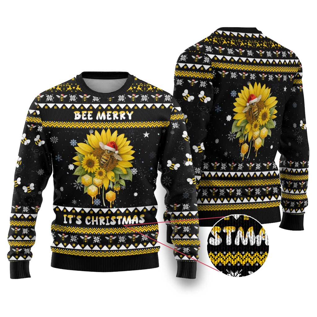 Bee Merry Its Time Christmas Ugly Christmas Sweater Xmas Holiday Patterns - Wonder Print Shop