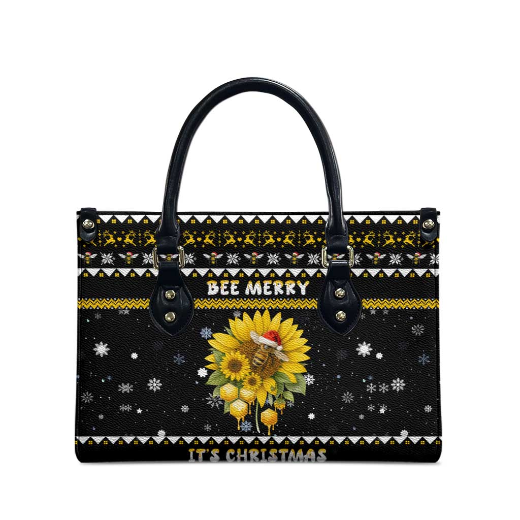 Bee Merry Its Time Christmas Leather Bag Xmas Holiday Patterns - Wonder Print Shop