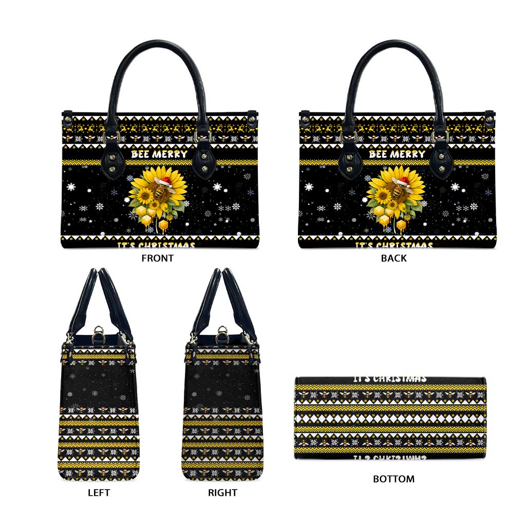 Bee Merry Its Time Christmas Leather Bag Xmas Holiday Patterns - Wonder Print Shop