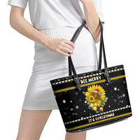 Bee Merry Its Time Christmas Leather Tote Bag Xmas Holiday Patterns - Wonder Print Shop