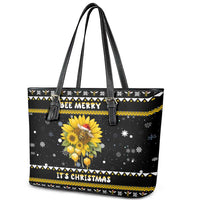 Bee Merry Its Time Christmas Leather Tote Bag Xmas Holiday Patterns - Wonder Print Shop