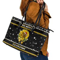 Bee Merry Its Time Christmas Leather Tote Bag Xmas Holiday Patterns - Wonder Print Shop