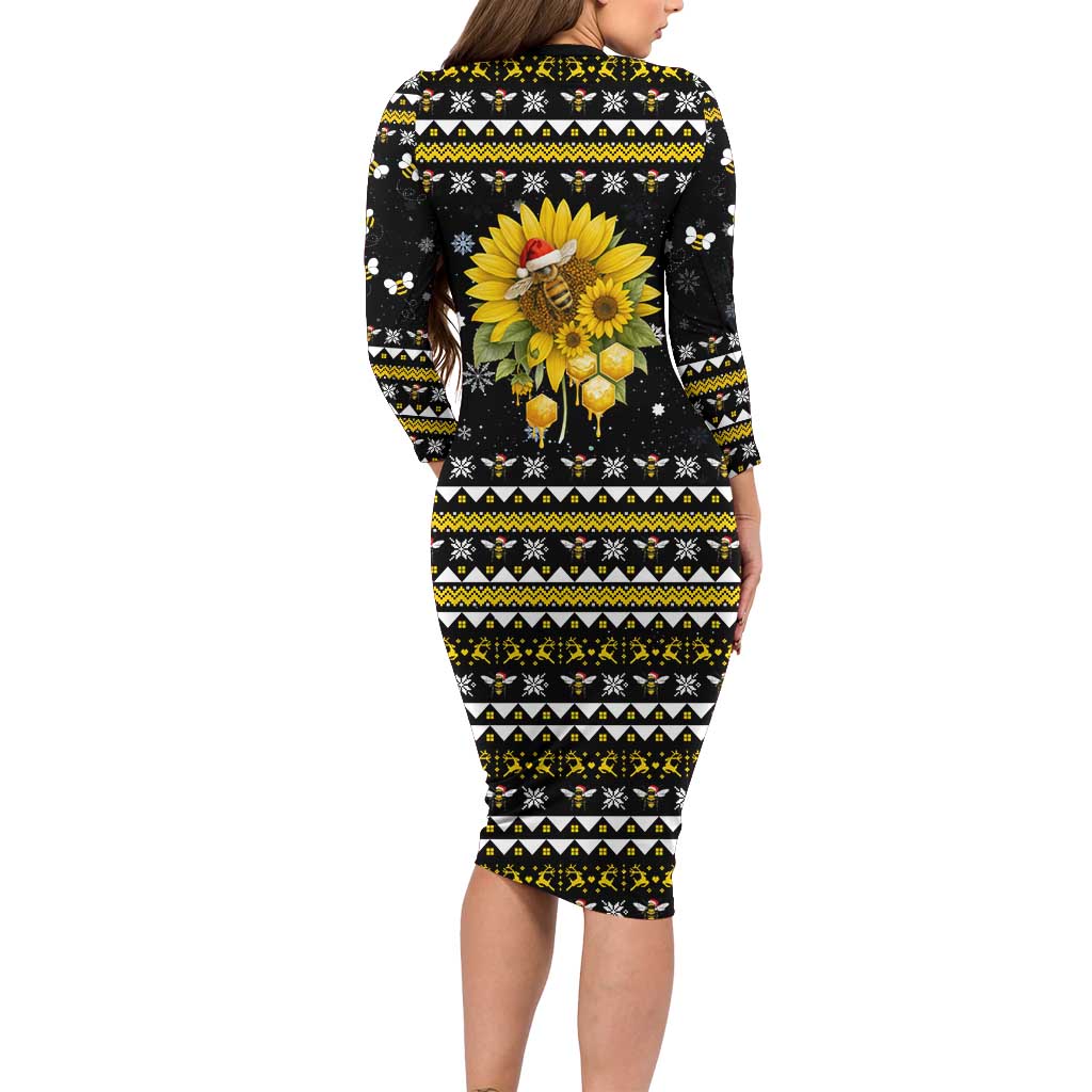 Bee Merry Its Time Christmas Long Sleeve Bodycon Dress Xmas Holiday Patterns - Wonder Print Shop