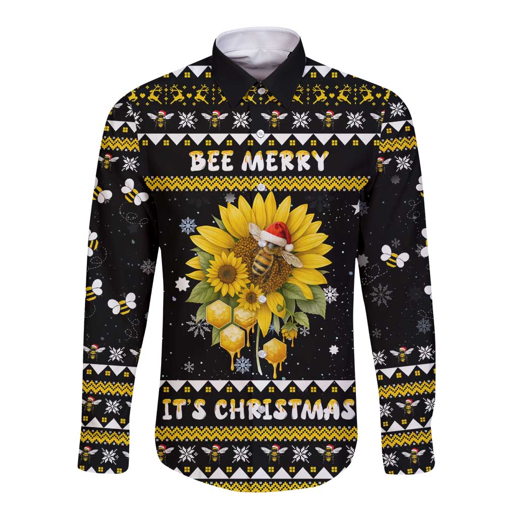Bee Merry Its Time Christmas Long Sleeve Button Shirt Xmas Holiday Patterns - Wonder Print Shop