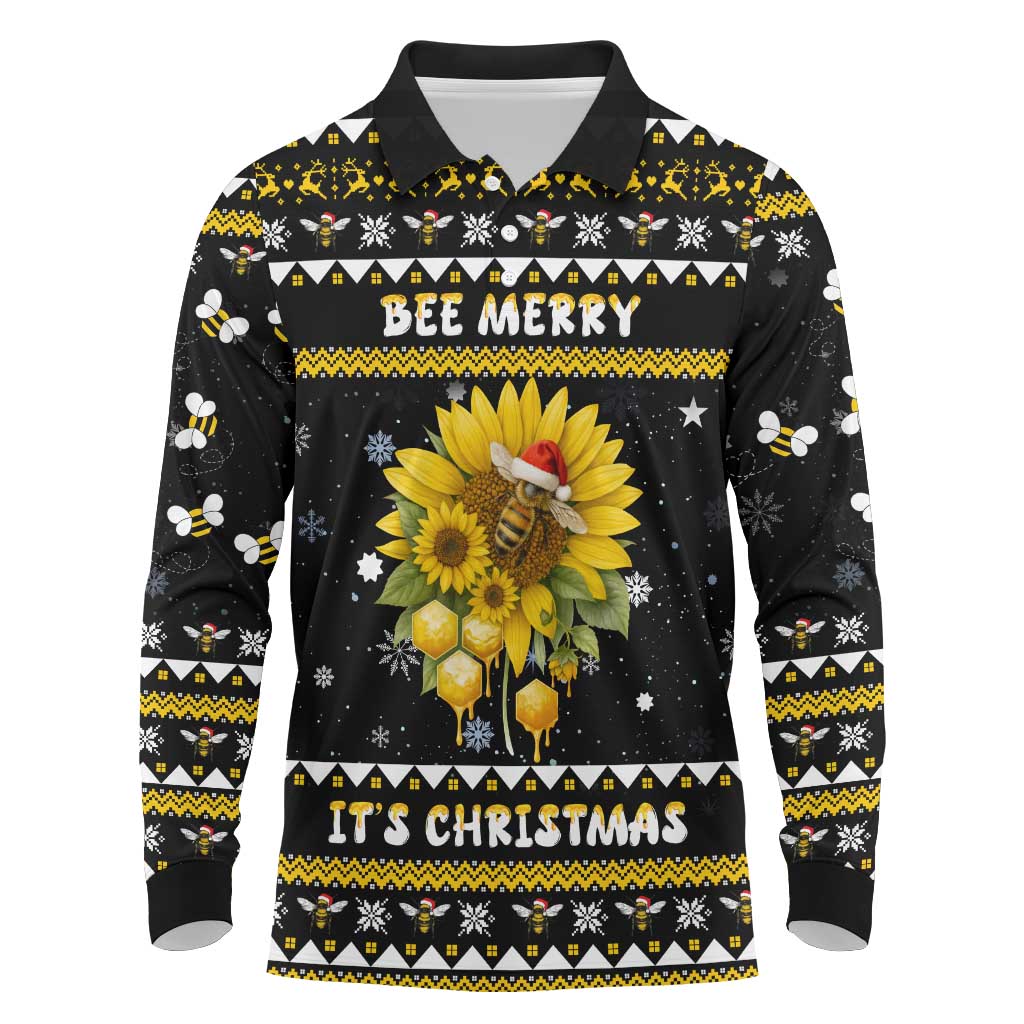 Bee Merry Its Time Christmas Long Sleeve Polo Shirt Xmas Holiday Patterns - Wonder Print Shop