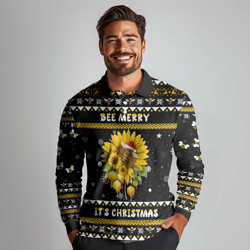 Bee Merry Its Time Christmas Long Sleeve Polo Shirt Xmas Holiday Patterns - Wonder Print Shop