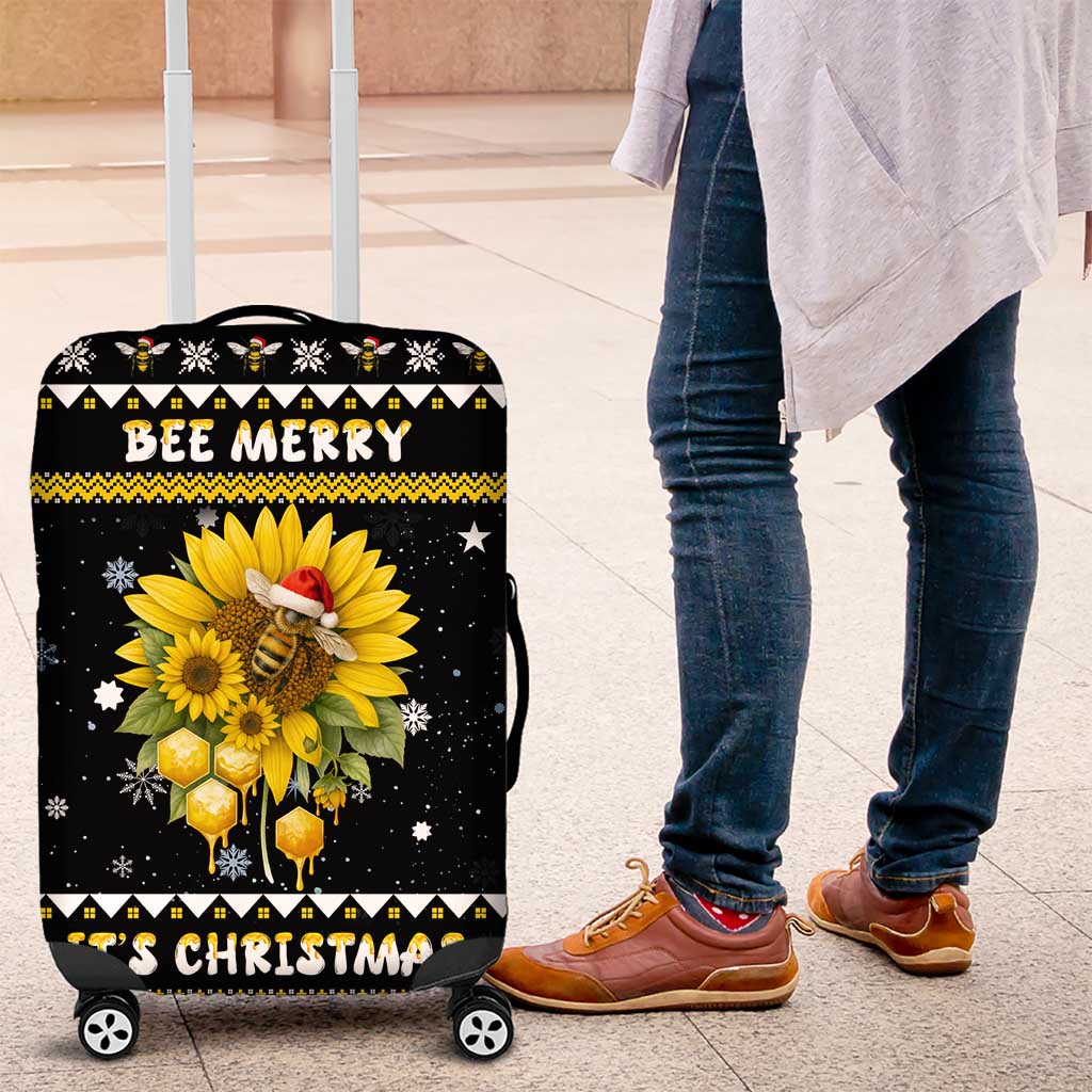 Bee Merry Its Time Christmas Luggage Cover Xmas Holiday Patterns - Wonder Print Shop