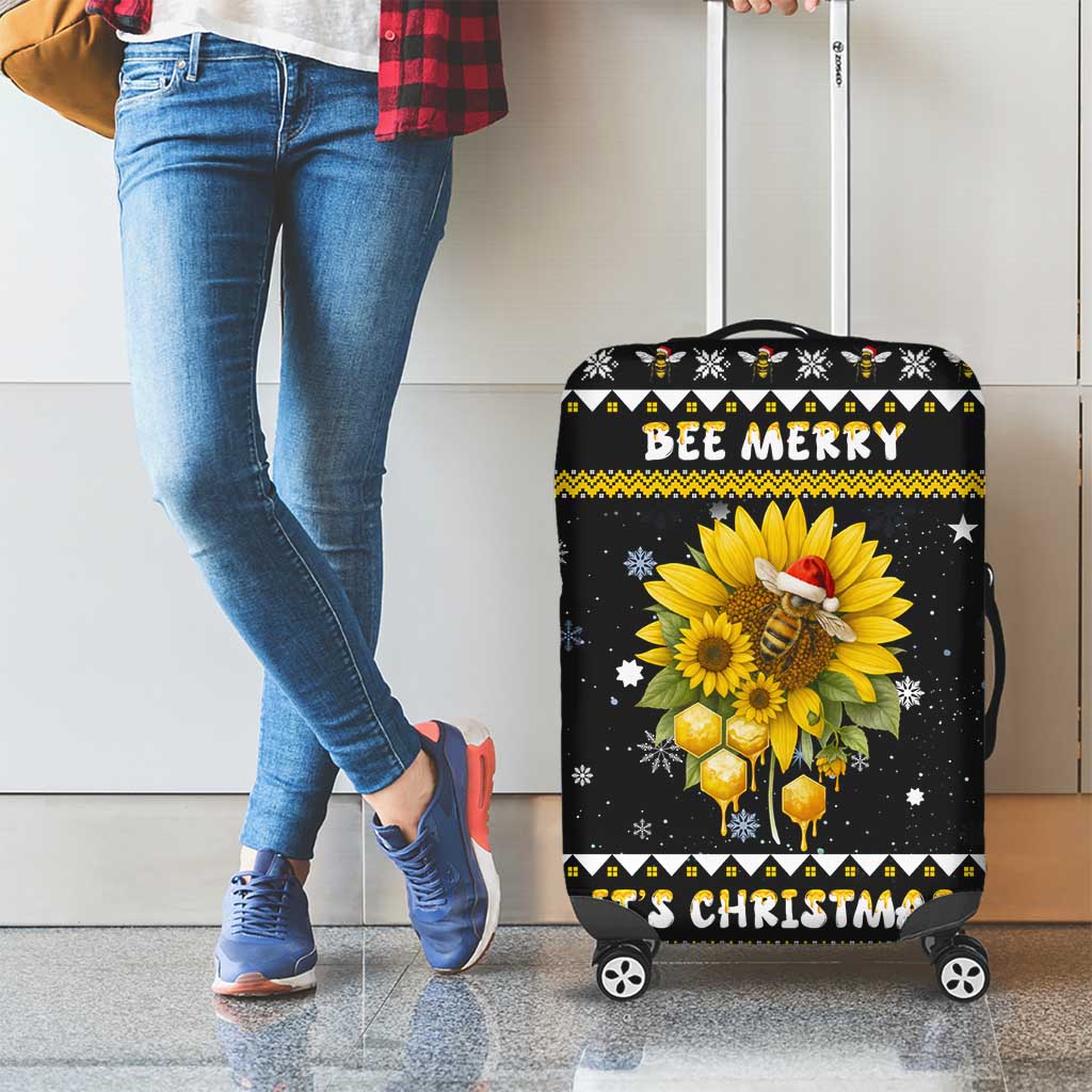 Bee Merry Its Time Christmas Luggage Cover Xmas Holiday Patterns - Wonder Print Shop