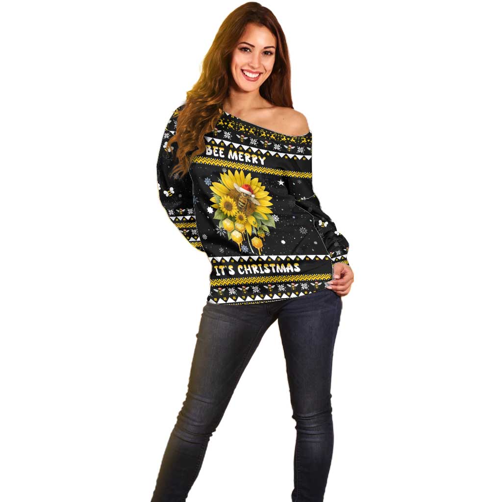 Bee Merry Its Time Christmas Off Shoulder Sweater Xmas Holiday Patterns - Wonder Print Shop