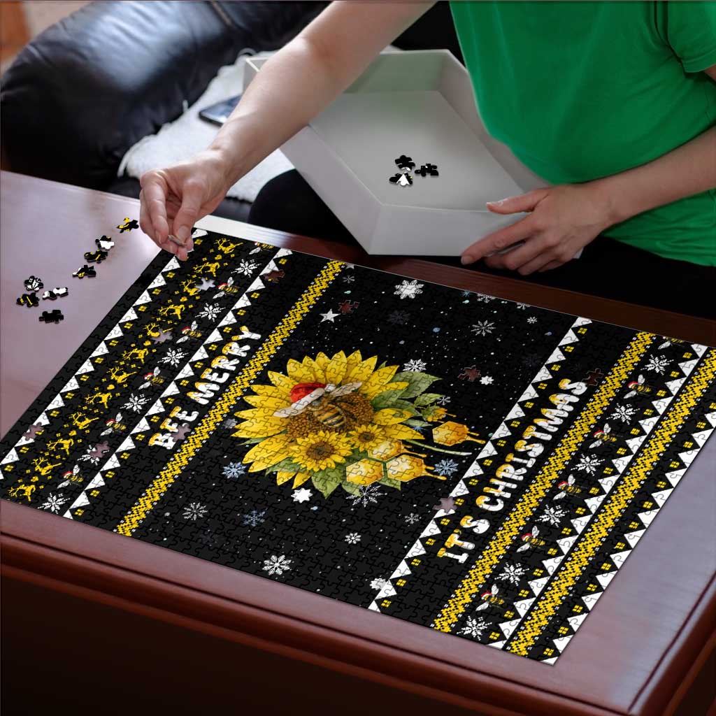 Bee Merry Its Time Christmas Puzzle Xmas Holiday Patterns - Wonder Print Shop