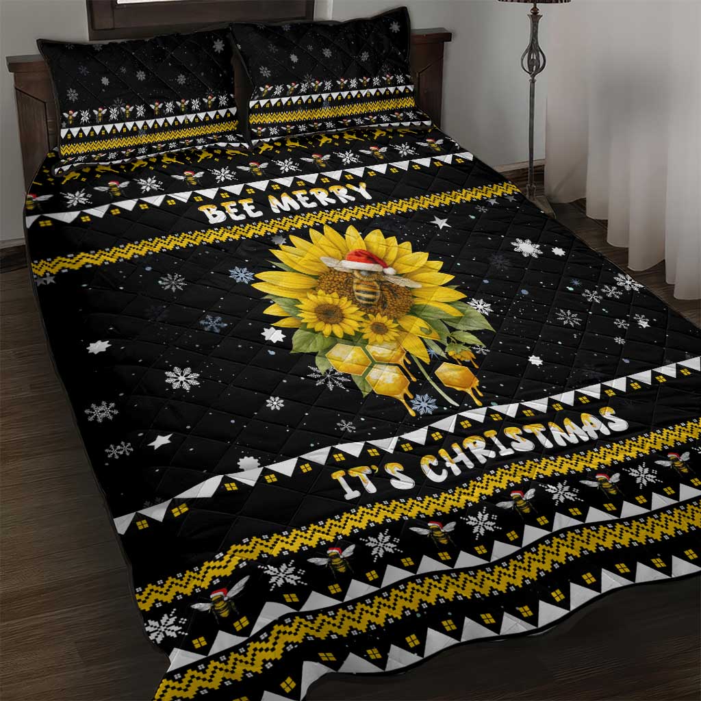 Bee Merry Its Time Christmas Quilt Bed Set Xmas Holiday Patterns - Wonder Print Shop