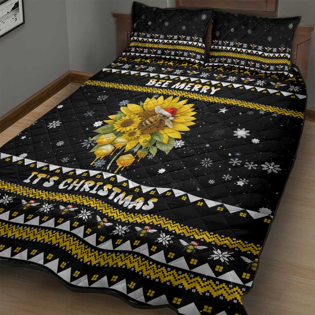 Bee Merry Its Time Christmas Quilt Bed Set Xmas Holiday Patterns - Wonder Print Shop