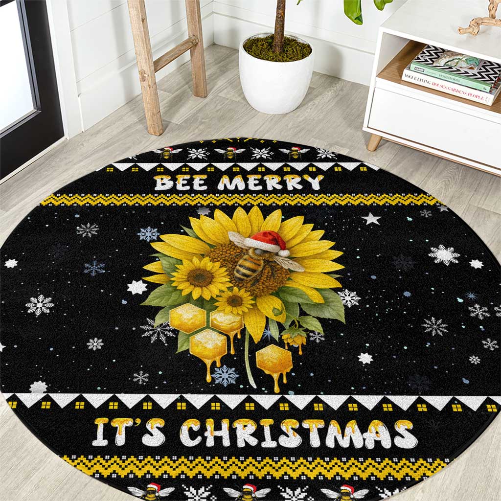 Bee Merry Its Time Christmas Round Carpet Xmas Holiday Patterns - Wonder Print Shop