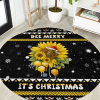 Bee Merry Its Time Christmas Round Carpet Xmas Holiday Patterns - Wonder Print Shop