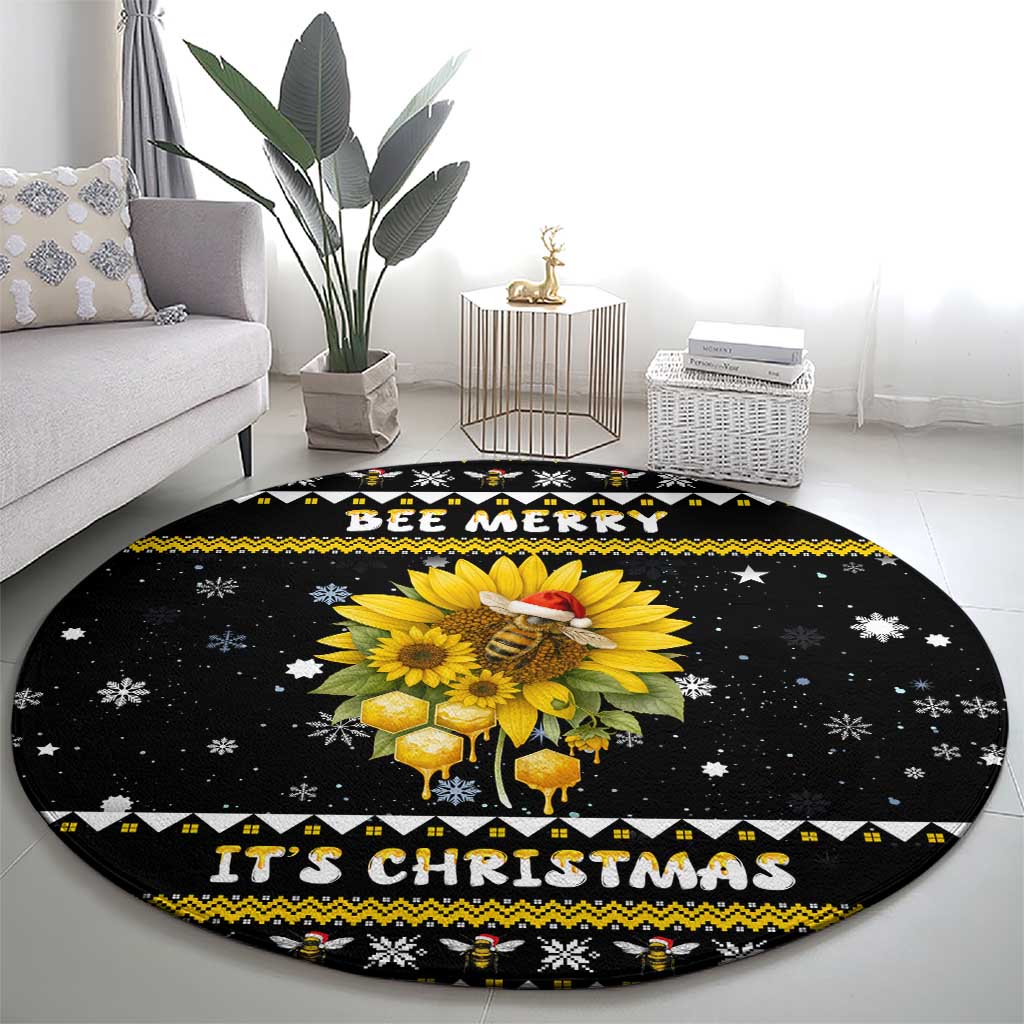 Bee Merry Its Time Christmas Round Carpet Xmas Holiday Patterns - Wonder Print Shop