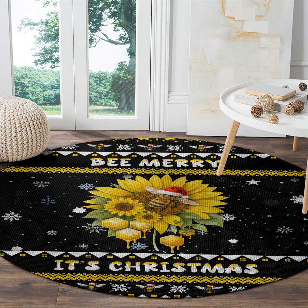 Bee Merry Its Time Christmas Round Carpet Xmas Holiday Patterns - Wonder Print Shop