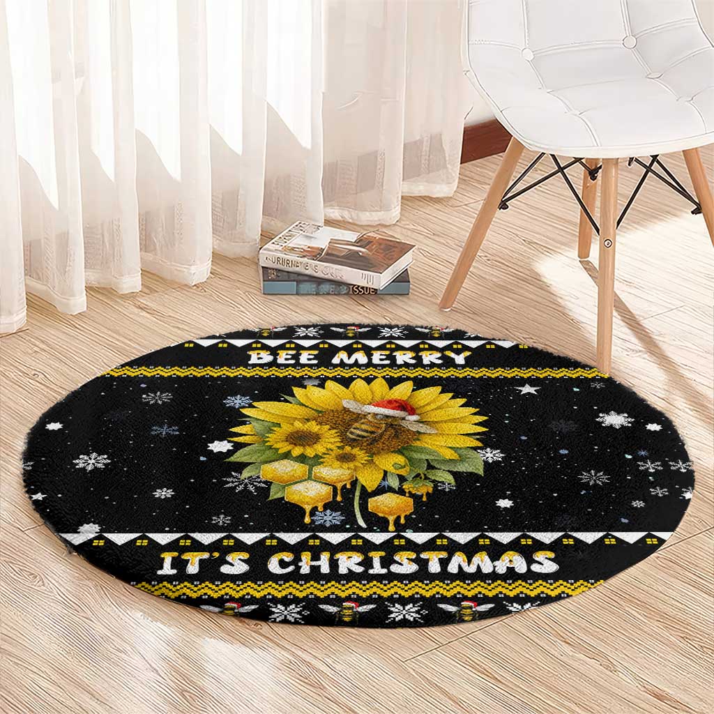 Bee Merry Its Time Christmas Round Carpet Xmas Holiday Patterns - Wonder Print Shop