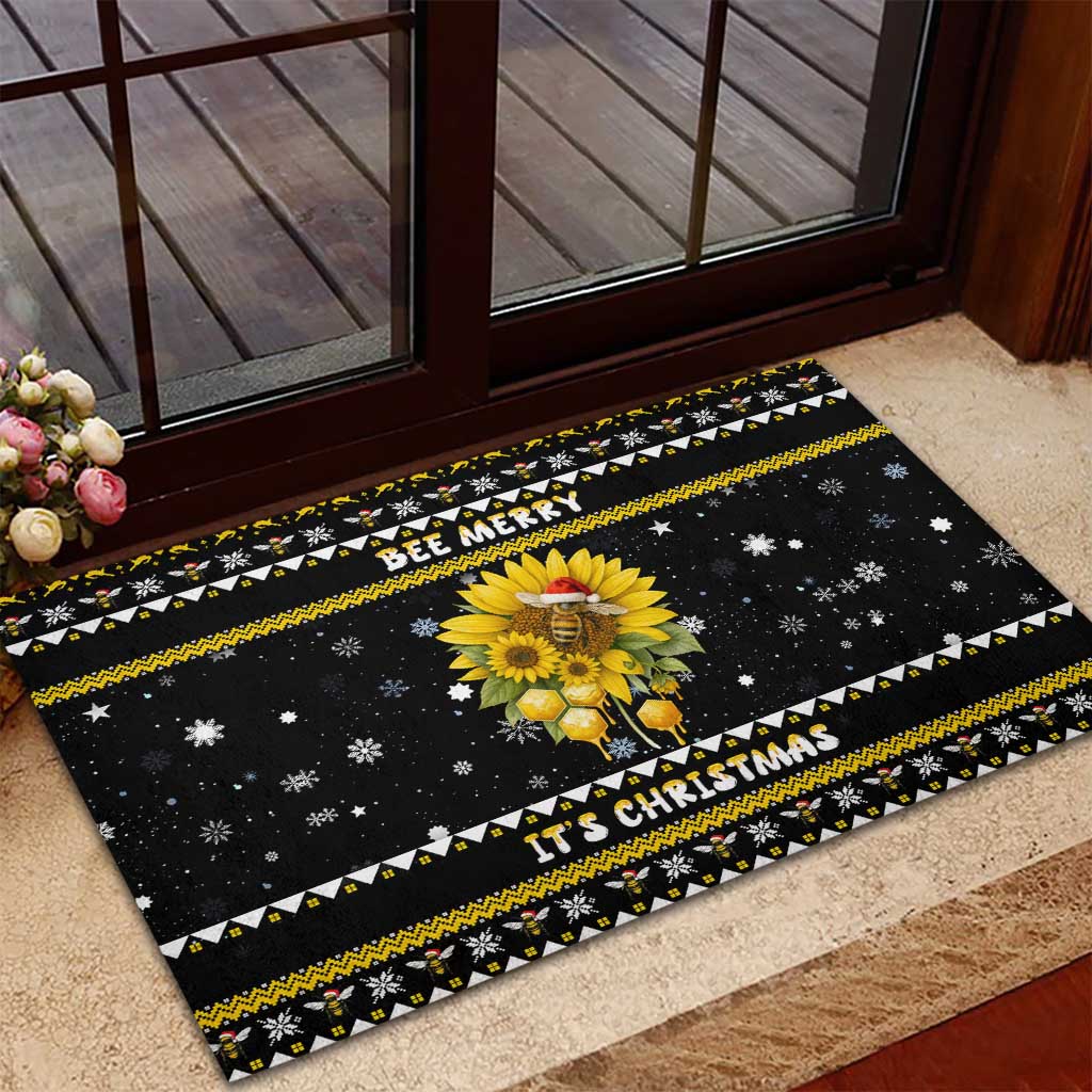 Bee Merry Its Time Christmas Rubber Doormat Xmas Holiday Patterns - Wonder Print Shop