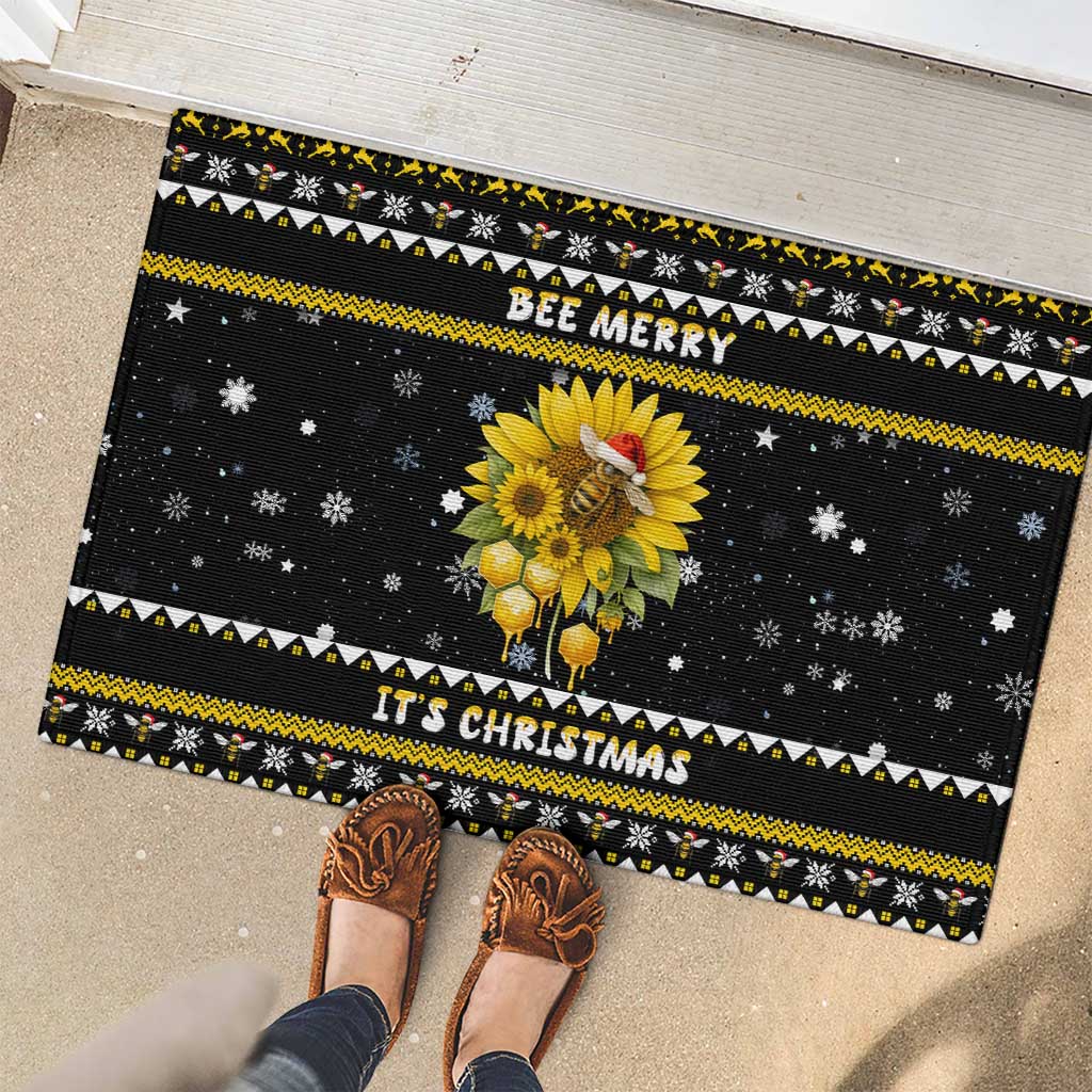 Bee Merry Its Time Christmas Rubber Doormat Xmas Holiday Patterns - Wonder Print Shop