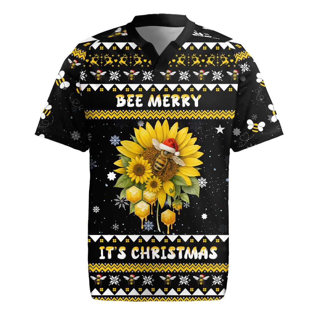 Bee Merry Its Time Christmas Rugby Jersey Xmas Holiday Patterns - Wonder Print Shop