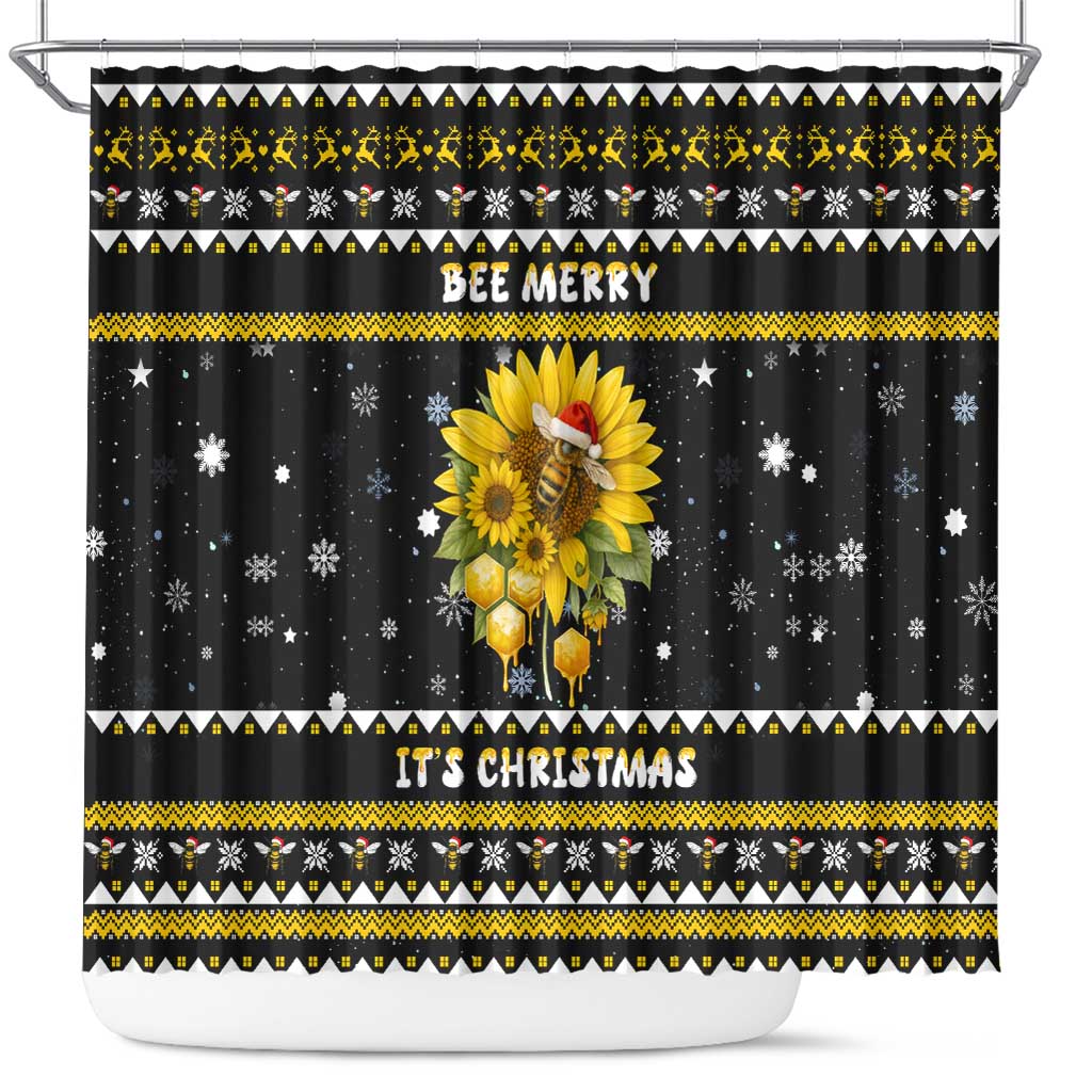 Bee Merry Its Time Christmas Shower Curtain Xmas Holiday Patterns - Wonder Print Shop