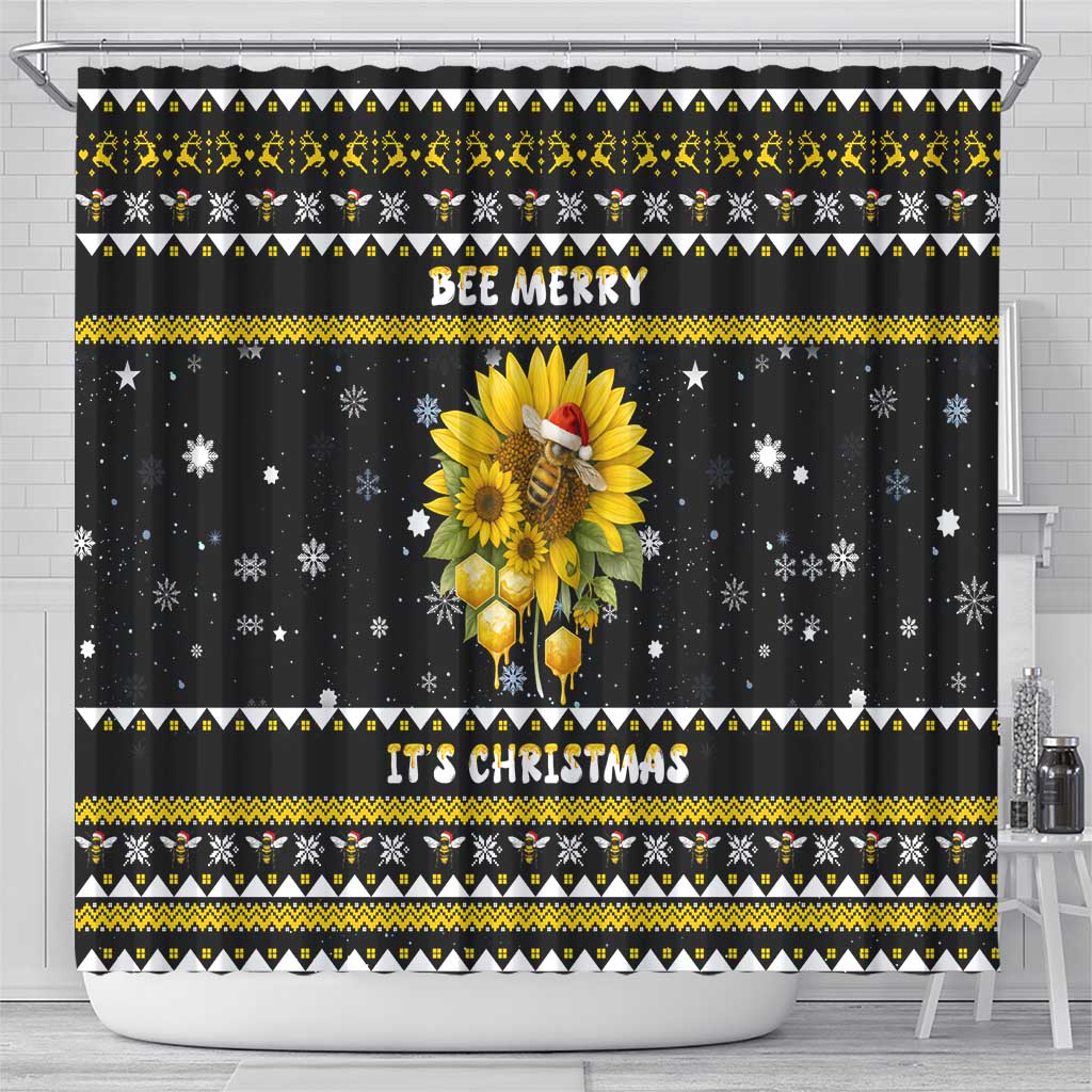 Bee Merry Its Time Christmas Shower Curtain Xmas Holiday Patterns - Wonder Print Shop