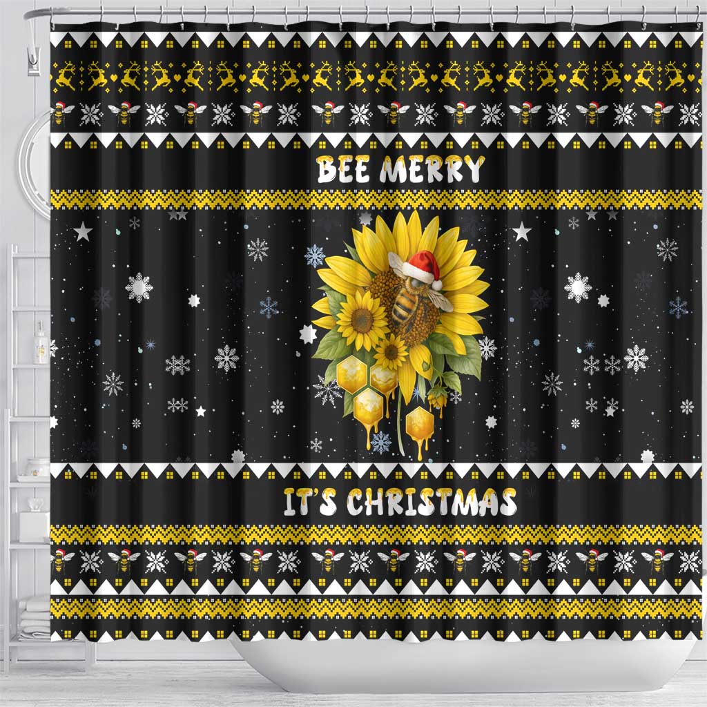 Bee Merry Its Time Christmas Shower Curtain Xmas Holiday Patterns - Wonder Print Shop