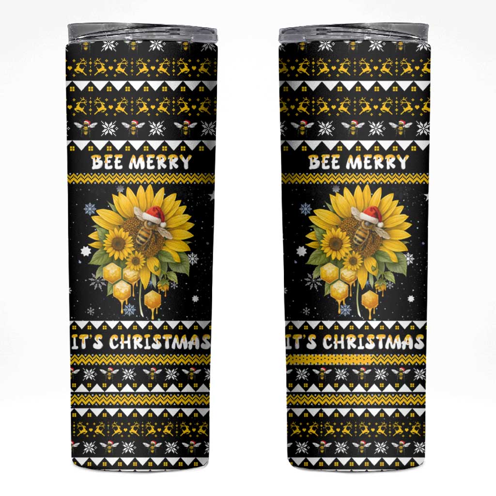 Bee Merry Its Time Christmas Skinny Tumbler Xmas Holiday Patterns - Wonder Print Shop