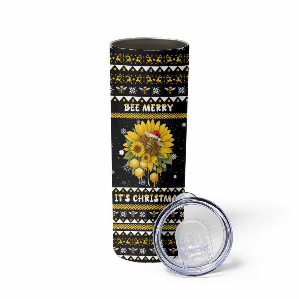 Bee Merry Its Time Christmas Skinny Tumbler Xmas Holiday Patterns - Wonder Print Shop