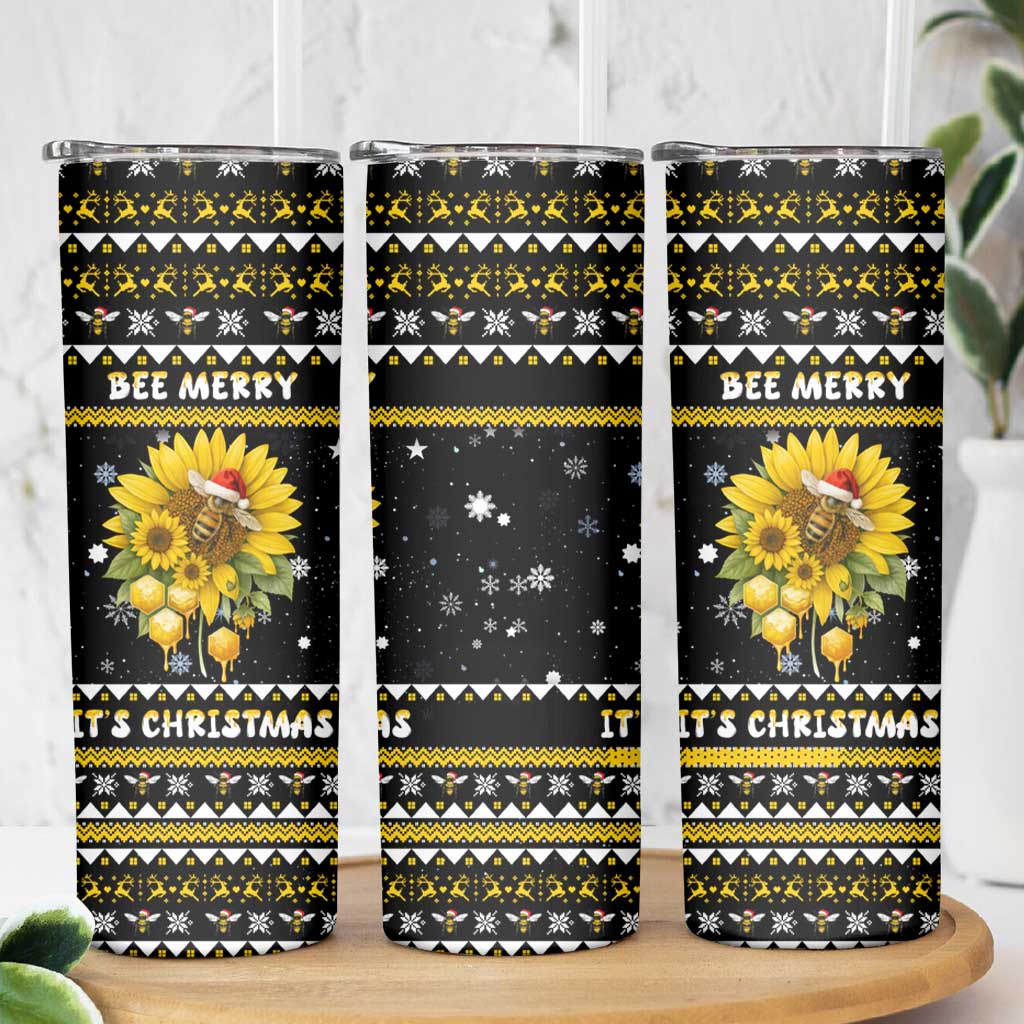 Bee Merry Its Time Christmas Skinny Tumbler Xmas Holiday Patterns - Wonder Print Shop