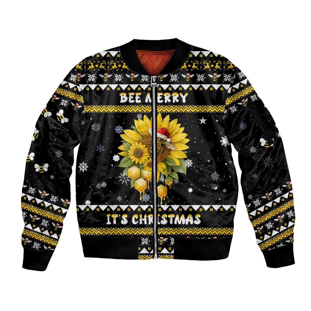 Bee Merry Its Time Christmas Sleeve Zip Bomber Jacket Xmas Holiday Patterns - Wonder Print Shop