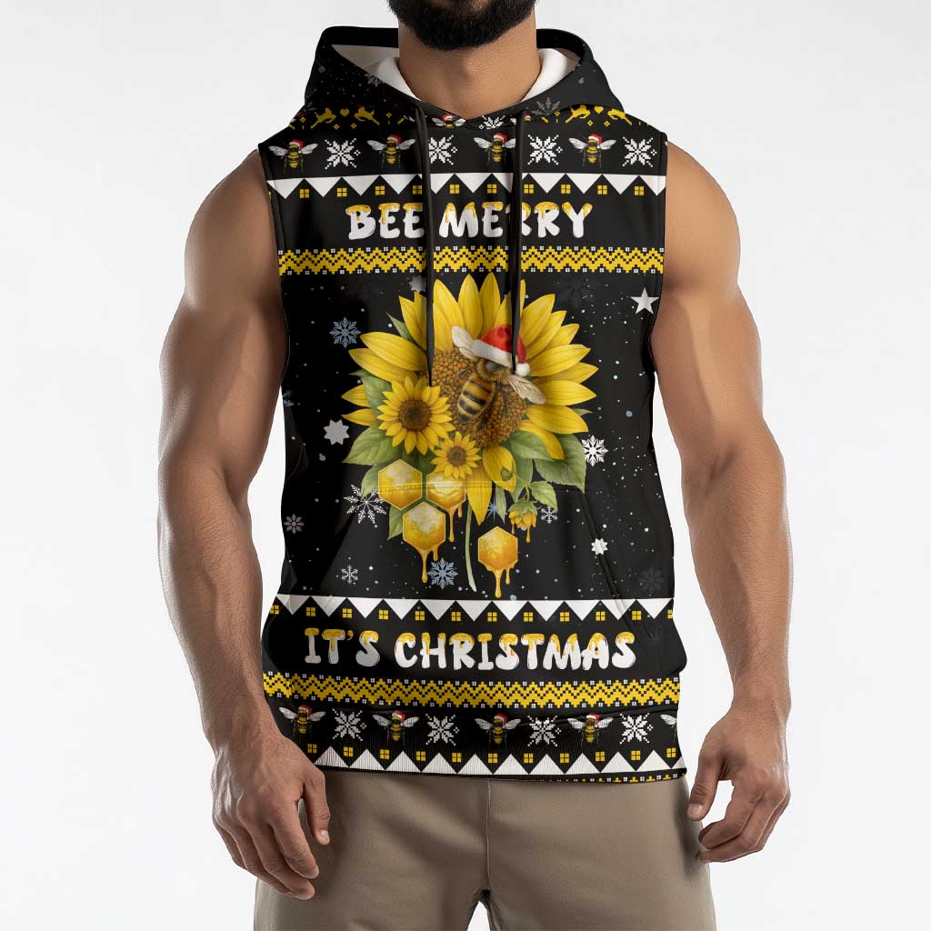 Bee Merry Its Time Christmas Sleeveless Hoodie Xmas Holiday Patterns - Wonder Print Shop