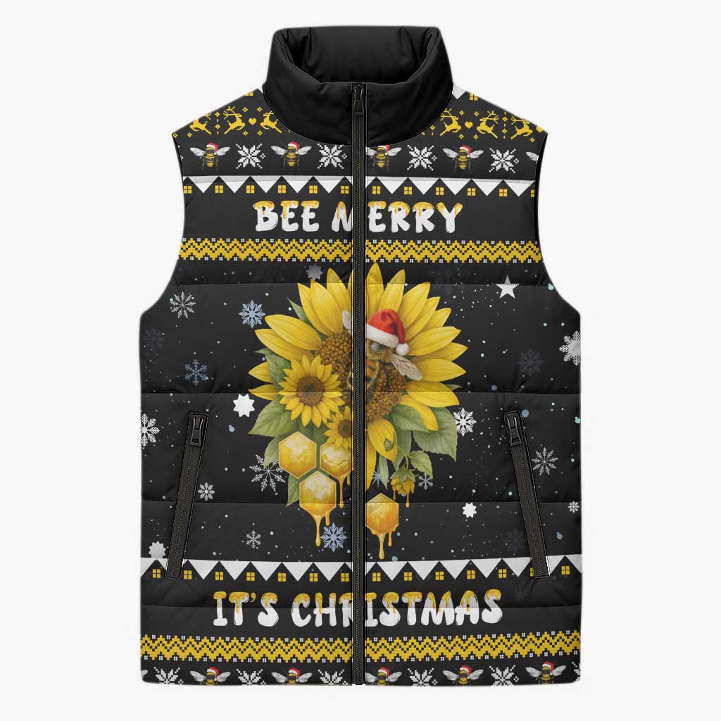 Bee Merry Its Time Christmas Sleeveless Puffer Jacket Xmas Holiday Patterns - Wonder Print Shop
