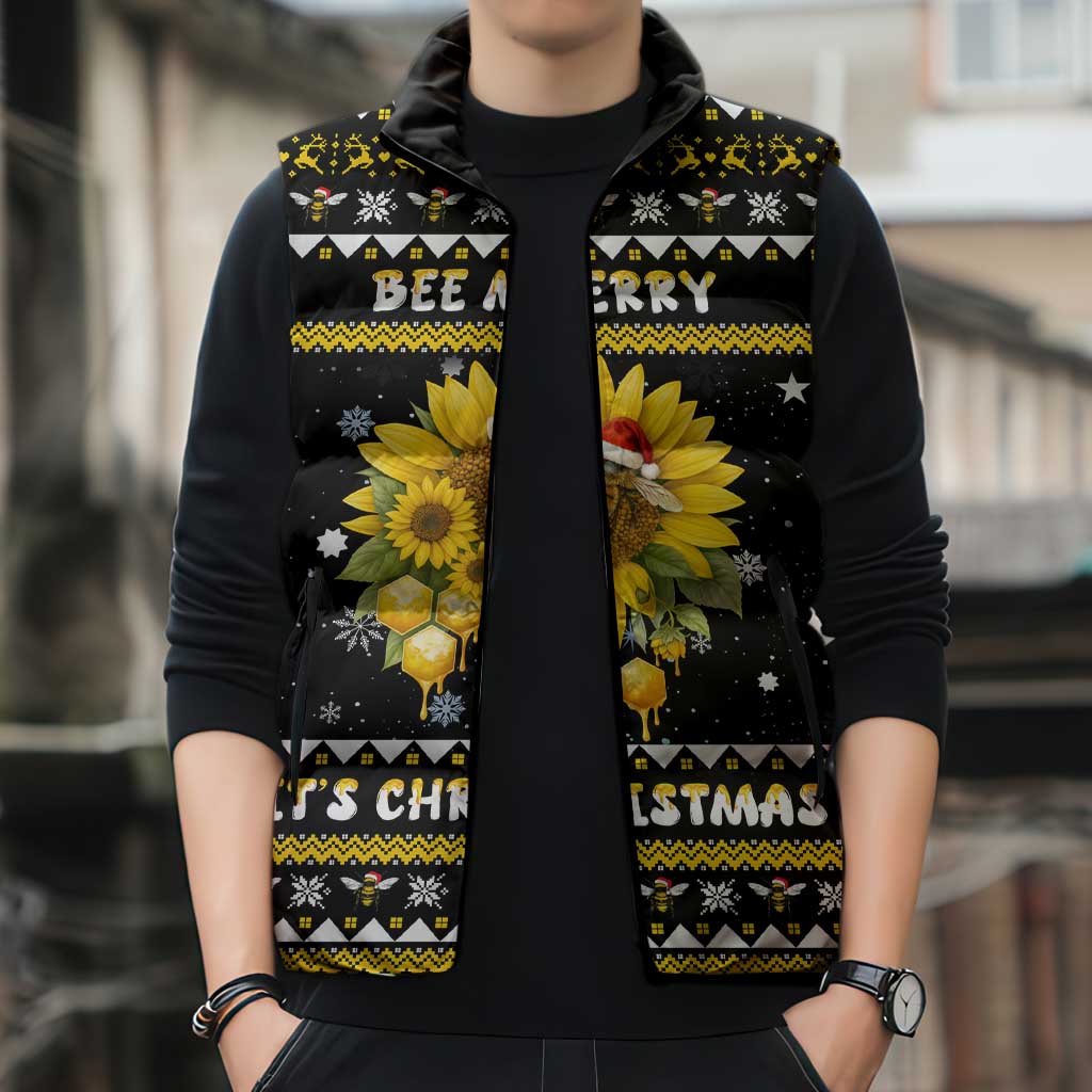 Bee Merry Its Time Christmas Sleeveless Puffer Jacket Xmas Holiday Patterns - Wonder Print Shop