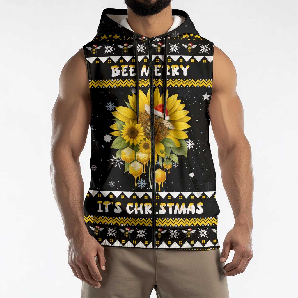 Bee Merry Its Time Christmas Sleeveless Zip Hoodie Xmas Holiday Patterns - Wonder Print Shop