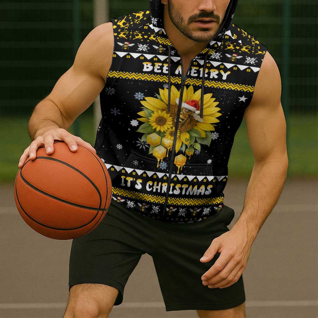 Bee Merry Its Time Christmas Sleeveless Zip Hoodie Xmas Holiday Patterns - Wonder Print Shop