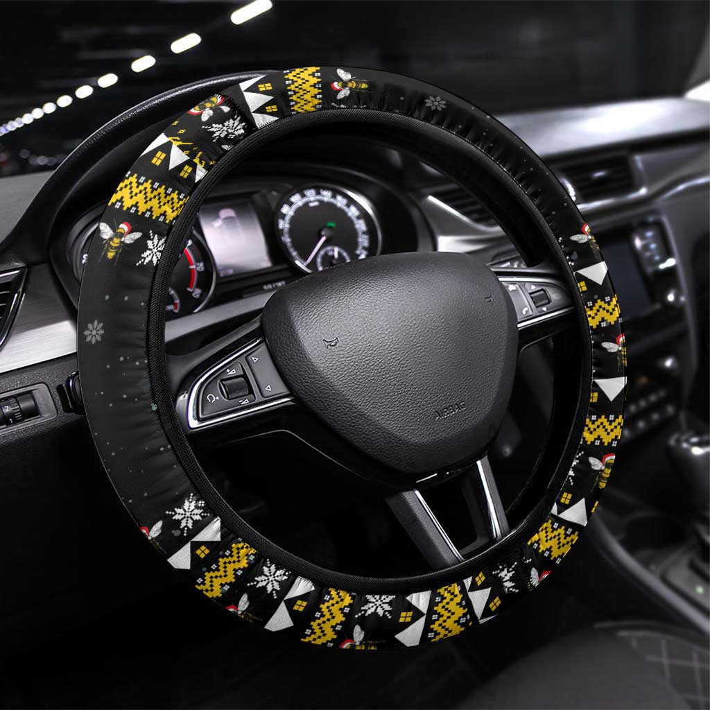 Bee Merry Its Time Christmas Steering Wheel Cover Xmas Holiday Patterns - Wonder Print Shop