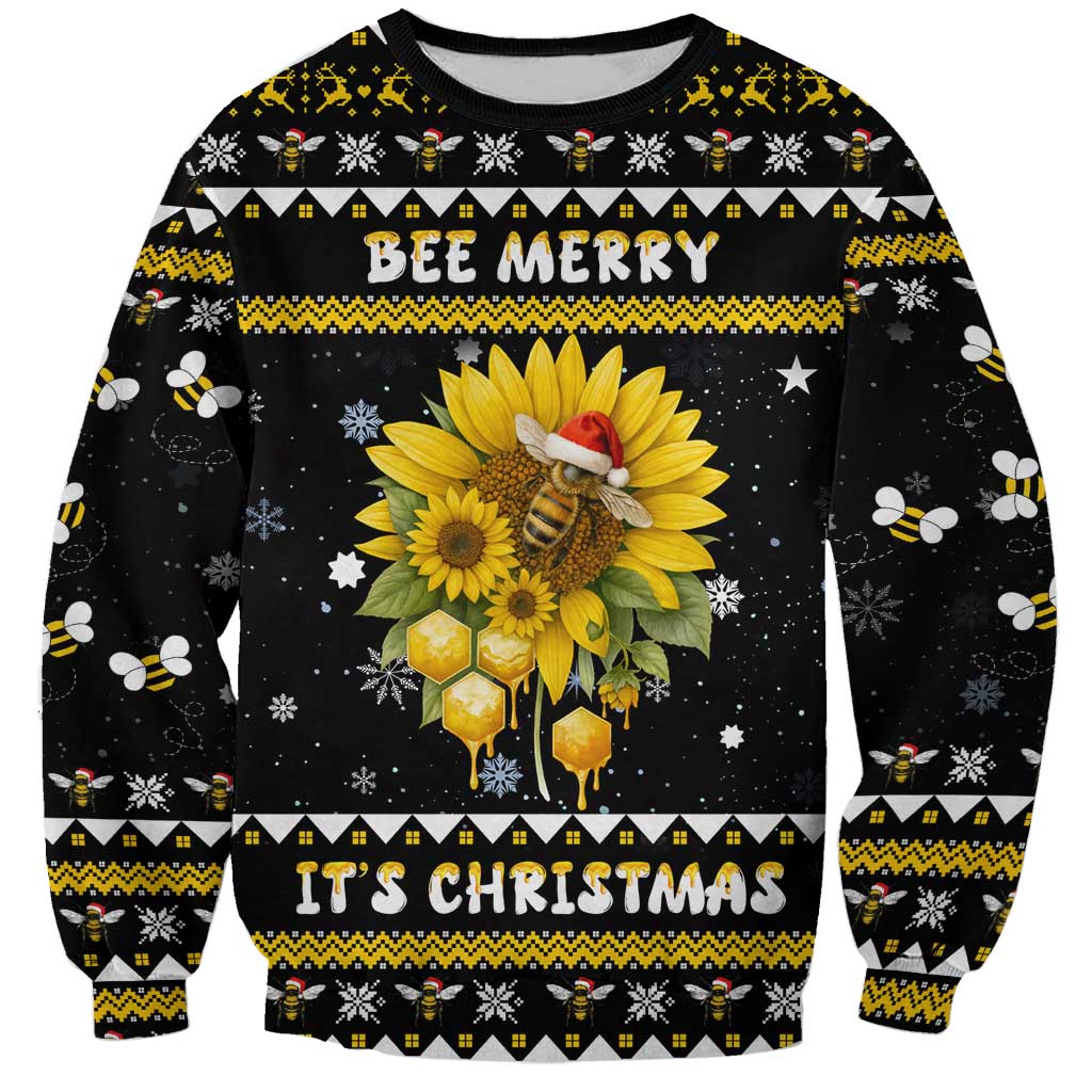 Bee Merry Its Time Christmas Sweatshirt Xmas Holiday Patterns - Wonder Print Shop