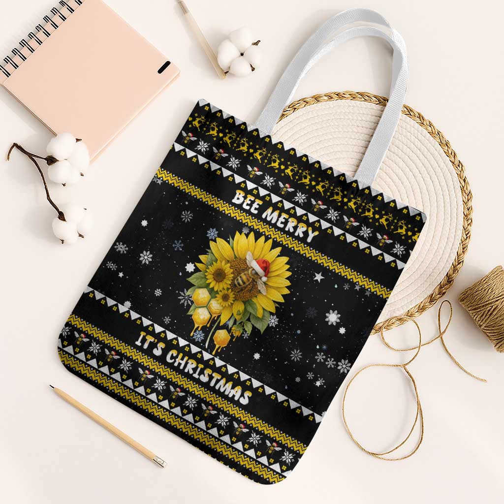 Bee Merry Its Time Christmas Tote Bag Xmas Holiday Patterns - Wonder Print Shop