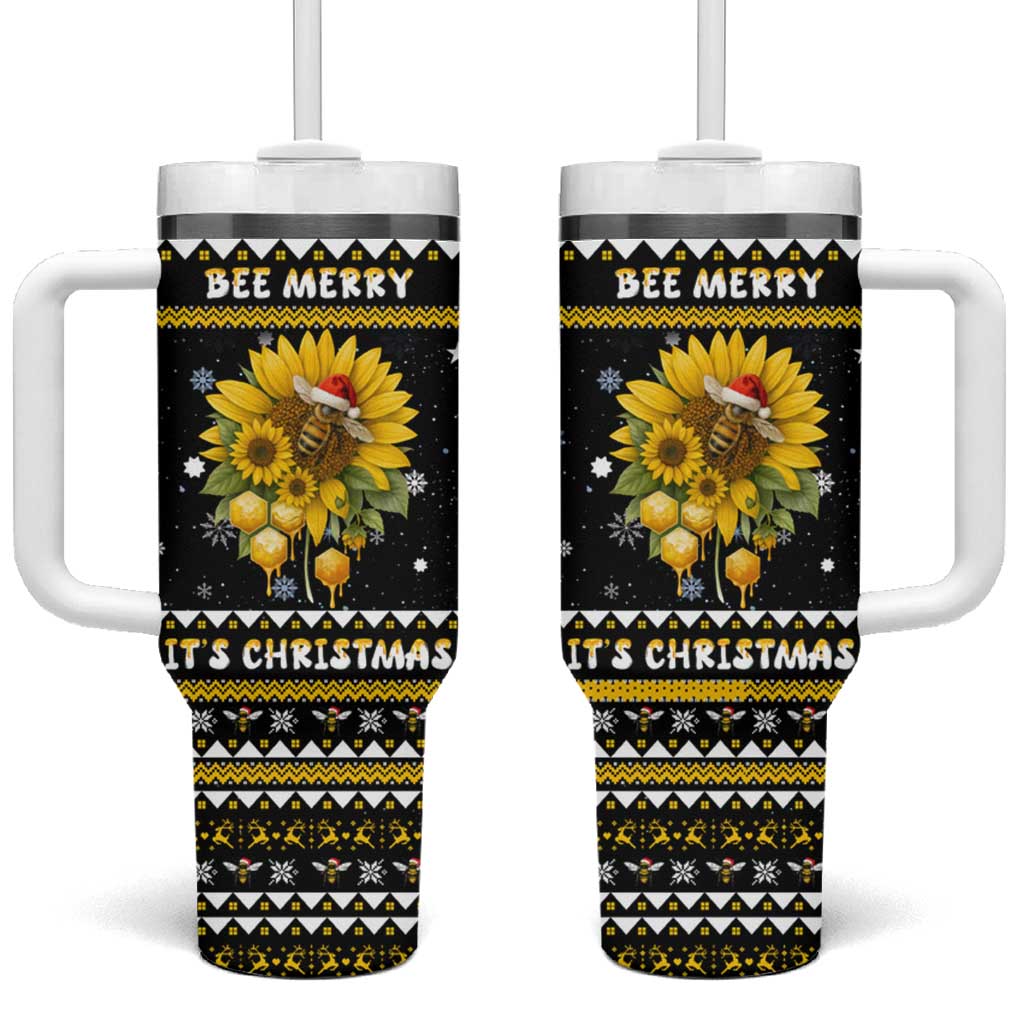 Bee Merry Its Time Christmas Tumbler With Handle Xmas Holiday Patterns - Wonder Print Shop