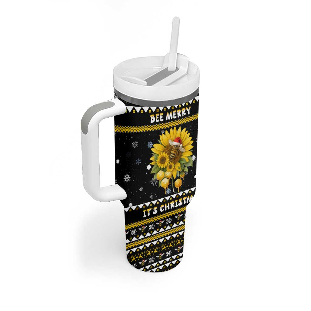 Bee Merry Its Time Christmas Tumbler With Handle Xmas Holiday Patterns - Wonder Print Shop