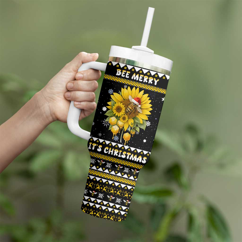 Bee Merry Its Time Christmas Tumbler With Handle Xmas Holiday Patterns - Wonder Print Shop