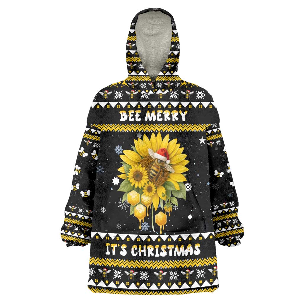 Bee Merry Its Time Christmas Wearable Blanket Hoodie Xmas Holiday Patterns - Wonder Print Shop