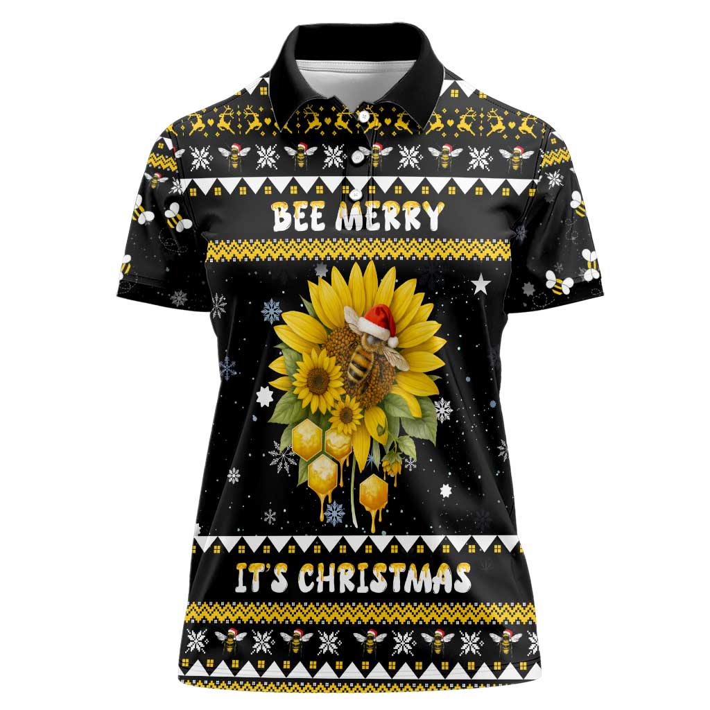 Bee Merry Its Time Christmas Women Polo Shirt Xmas Holiday Patterns - Wonder Print Shop