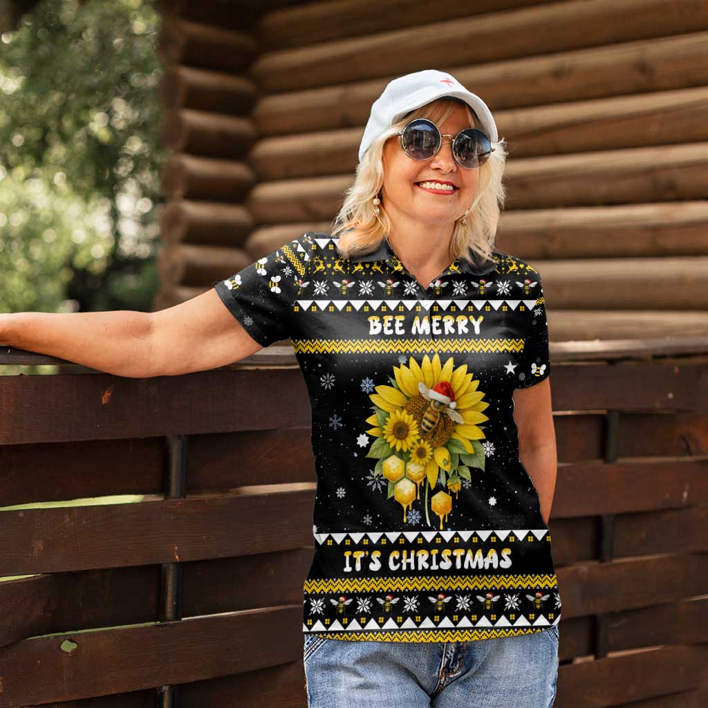 Bee Merry Its Time Christmas Women Polo Shirt Xmas Holiday Patterns - Wonder Print Shop
