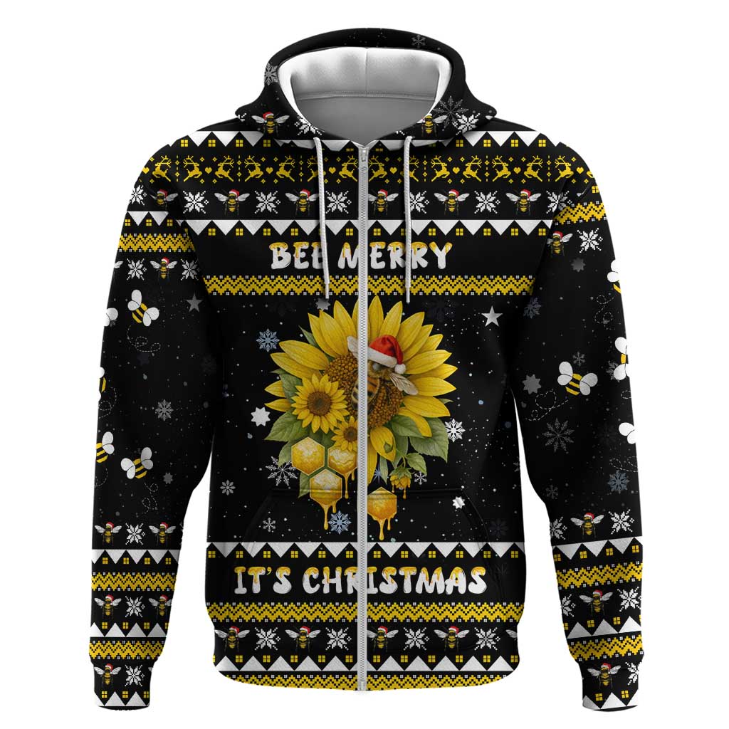 Bee Merry Its Time Christmas Zip Hoodie Xmas Holiday Patterns - Wonder Print Shop