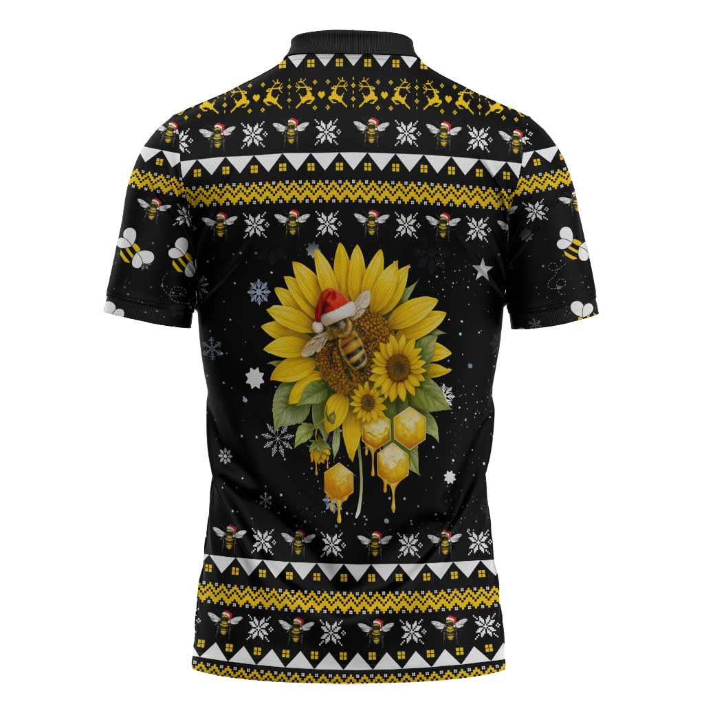Bee Merry Its Time Christmas Zipper Polo Shirt Xmas Holiday Patterns - Wonder Print Shop