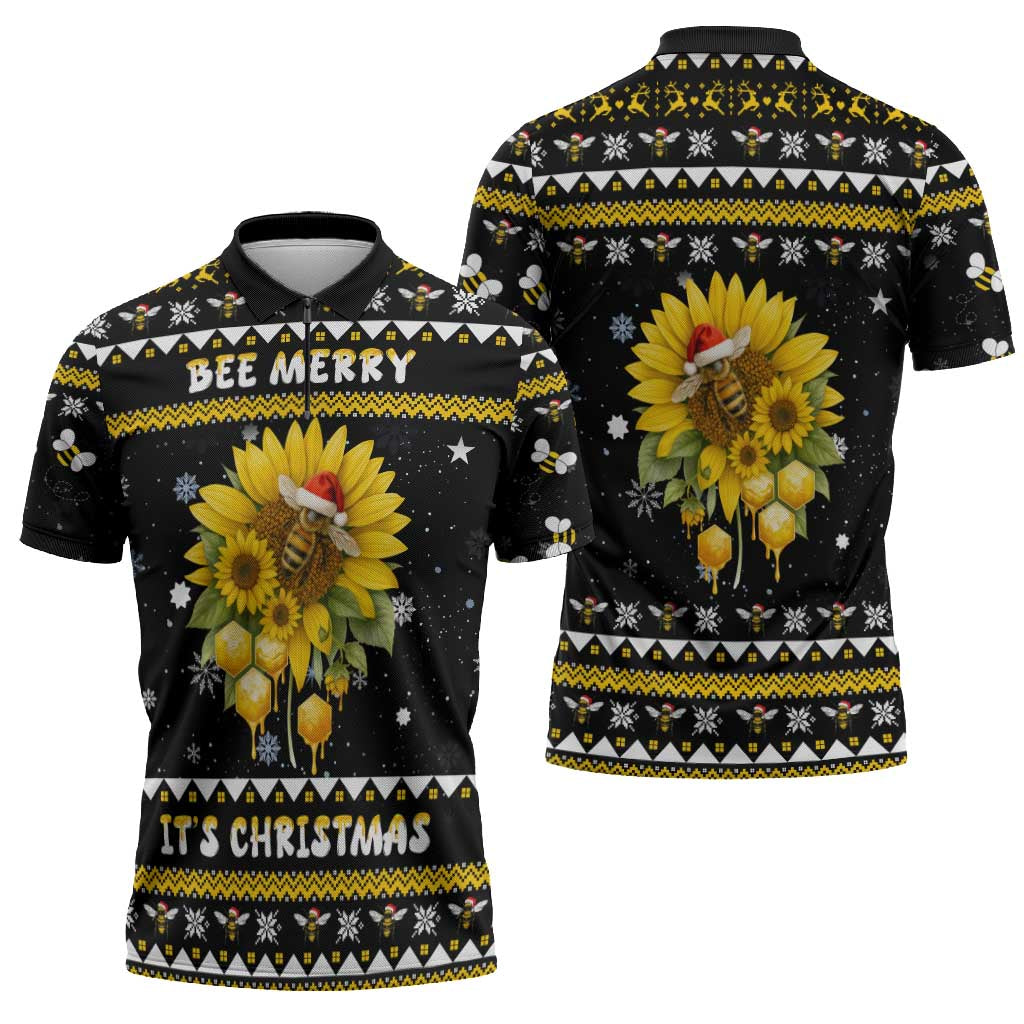 Bee Merry Its Time Christmas Zipper Polo Shirt Xmas Holiday Patterns - Wonder Print Shop