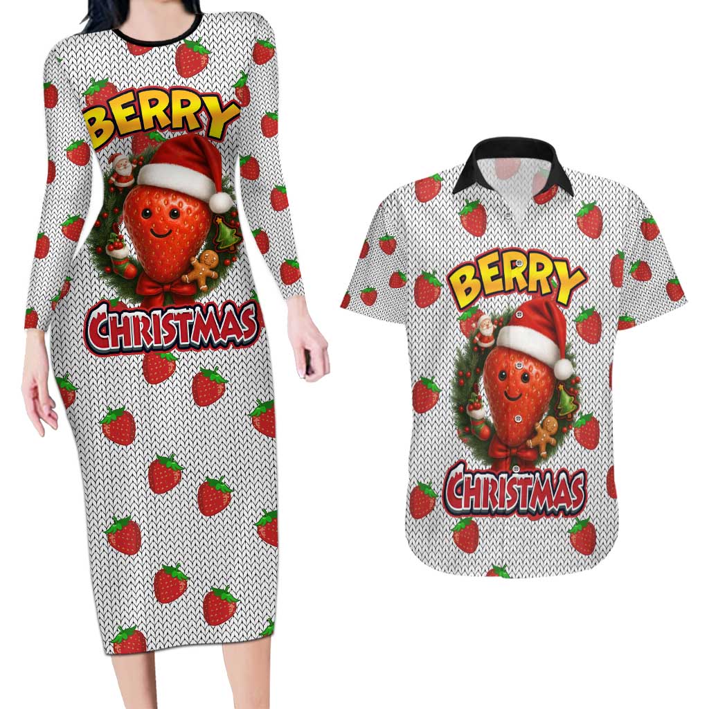 Berry ChristmasYall Christmas Couples Matching Long Sleeve Bodycon Dress and Hawaiian Shirt Xmas Holiday Patterns - Wonder Print Shop